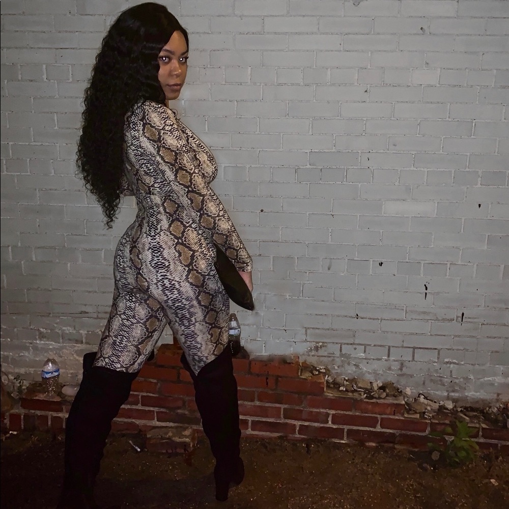 Deep V Snakeskin Full Bodysuit